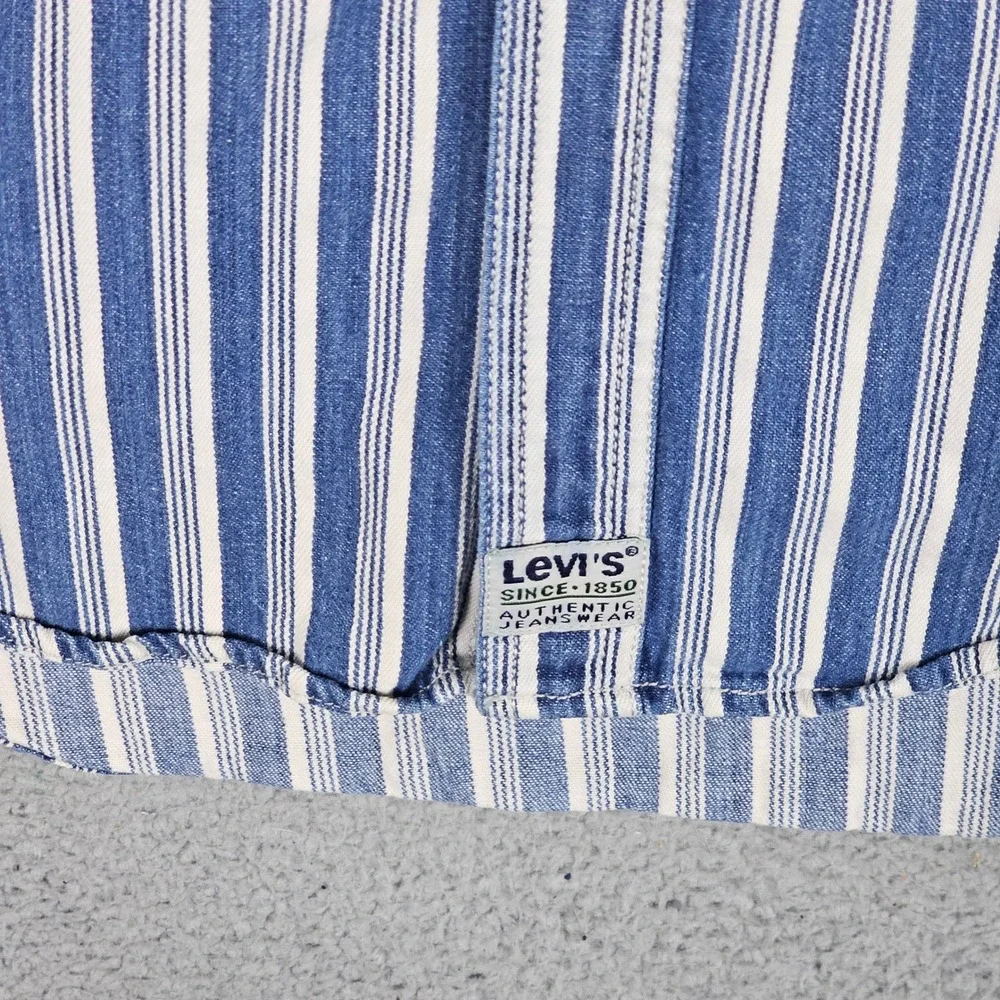 Levi's 90s Button Down Mens L Blue Striped Denim Workwear Long Sleeve Shirt